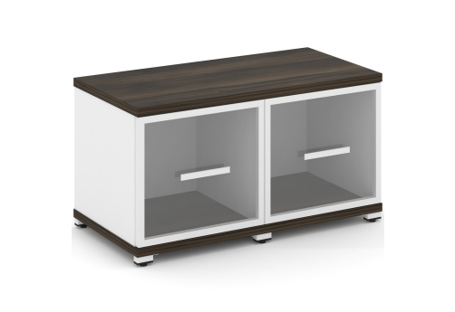 Шкаф две узкие секции 1 ниша (2 фасада стекло прозрачное в раме, 1 ниша) Динен, цвет дуб мали-белый