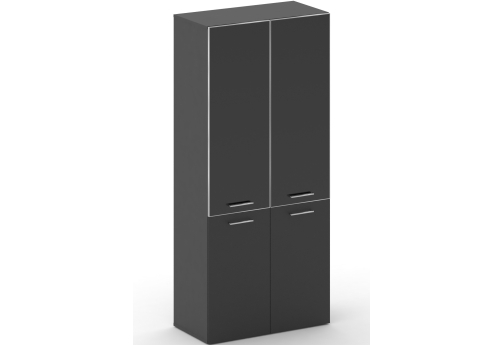 Шкаф широкий высокий (3 полки под стеклом) Квентин, цвет черный + базальт