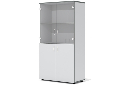 Шкаф средний широкий (2 низкие двери, со стеклом) Колибри, цвет светло-серый