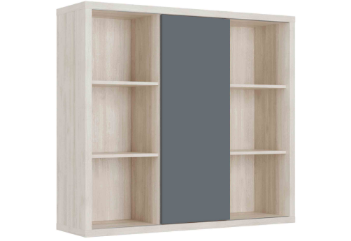 Шкаф средний со слайд-дверью Петра, цвет светлый дуб + антрацит