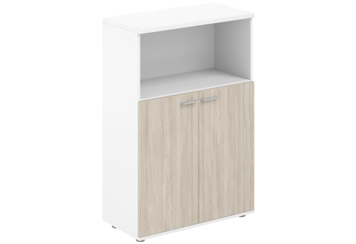 Шкаф средний с нишей 2 двери с задней стенкой ЛДСП 16 мм Индиго Вуд, цвет белый + дуб светлый