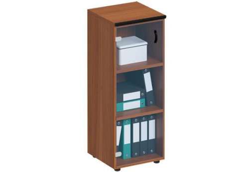 Шкаф для документов средний узкий со стеклом Линси, цвет орех