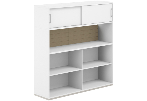 Стеллаж-комбо 1-сторонний с антресолью с экраном тканевым высоким Фламинго, цвет белый + бежевый