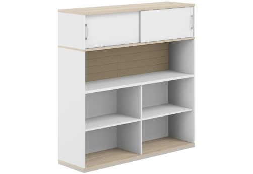 Стеллаж-комбо 1-сторонний с антресолью с экраном тканевым высоким Фламинго, цвет белый + акация + бежевый