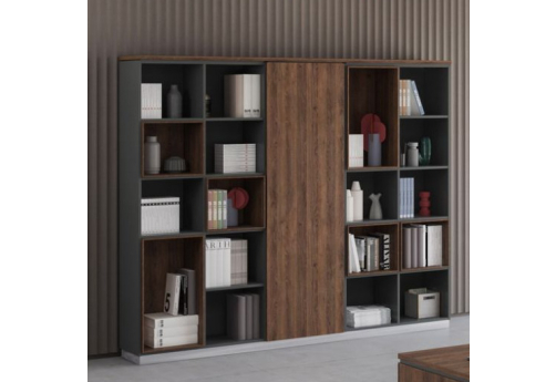 Шкаф открытый Римини, цвет дуб темный + антрацит + дуб темный