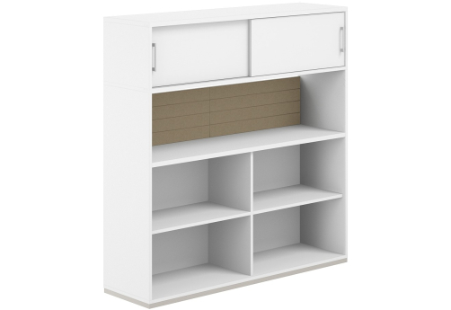 Стеллаж-комбо 1-сторонний с антресолью с экраном тканевым низким Фламинго, цвет белый + бежевый