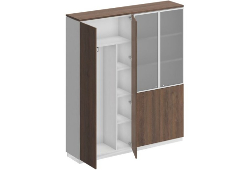 Шкаф комбинированный гардероб с полками Римини, цвет дуб темный + белый + дуб темный