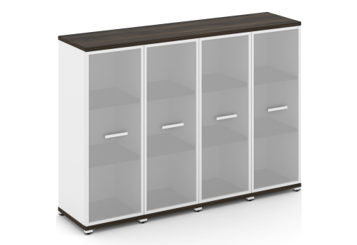 Шкаф четыре узкие секции 3 ниши (4 фасада стекло белое матовое в раме, 3 ниши) Динен, цвет дуб мали-белый