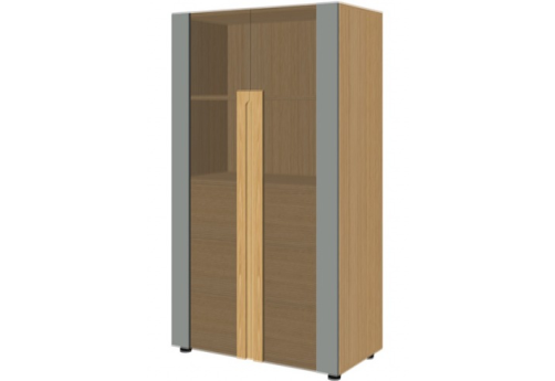 Шкаф со стеклом и боксом (3 выдвижных ящика), цвет серый + дуб сорано