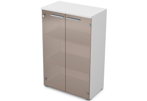 Шкаф средний со стеклом Платинум Персонал, цвет белый премиум