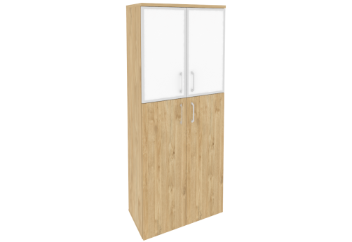 Шкаф высокий широкий (2 полки под стеклом лакобель в раме), цвет тиквуд светлый