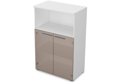 Шкаф средний со стеклом (1 открытая полка) Платинум Персонал, цвет белый премиум