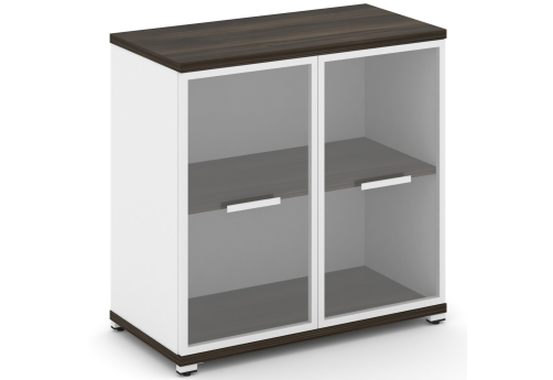 Шкаф одна широкая секция 2 ниши (2 фасада стекло прозрачное в раме, 2 ниши) Динен, цвет дуб мали-белый