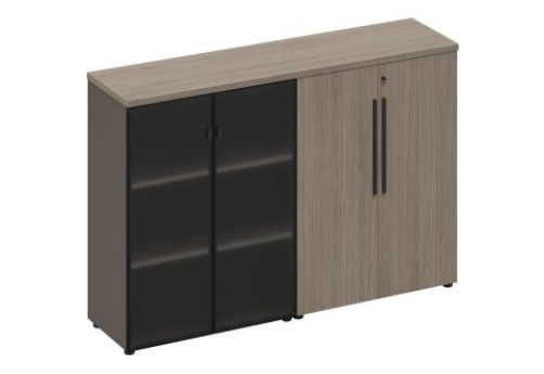 Шкаф комбинированный средний (стекло-закрытый) Британия, цвет дуб + серый