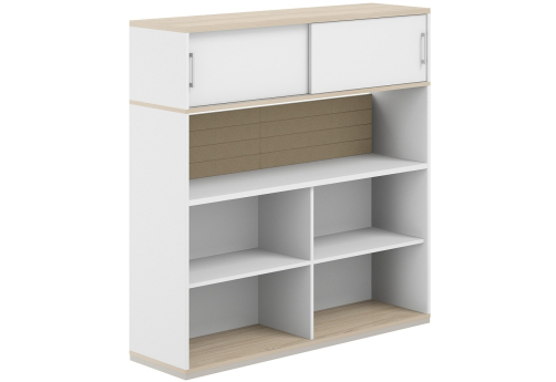 Стеллаж-комбо 1-сторонний с антресолью с экраном тканевым низким Фламинго, цвет белый + акация + бежевый