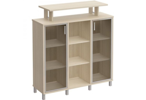 Стеллаж средний с надстройкой со стеклом Сидней, цвет дуб шамони