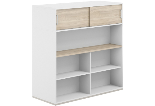 Стеллаж-комбо 2-сторонний с антресолью с экраном ЛДСП Фламинго, цвет белый + акация