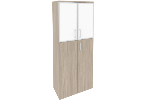 Шкаф высокий широкий (2 полки под стеклом лакобель в раме), цвет дуб аттик