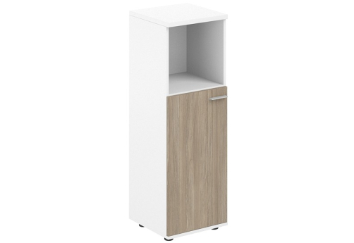 Шкаф средний с нишей с задней стенкой HDF левый Индиго Вуд, цвет белый + дуб темный