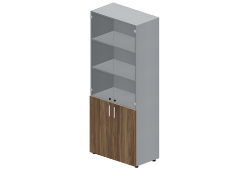 Шкаф высокий (3 полки под тонированным стеклом) Кристо Директ, цвет орех + титан