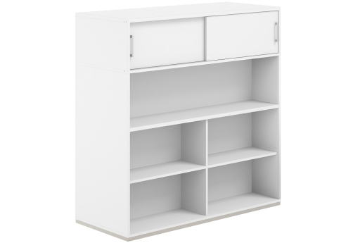 Стеллаж-комбо 2-сторонний с антресолью с экраном ЛДСП Фламинго, цвет белый