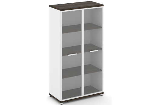 Шкаф одна широкая секция 4 ниши (2 фасада стекло прозрачное в раме, 4 ниши) Динен, цвет дуб мали-белый