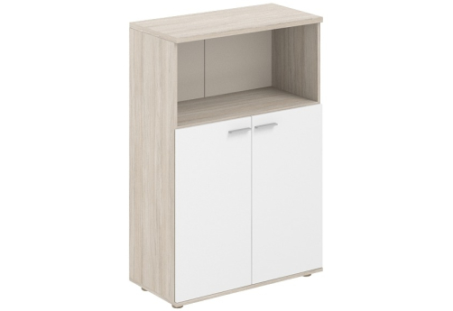 Шкаф средний с нишей 2 двери с задней стенкой HDF Индиго Вуд, цвет дуб светлый + белый