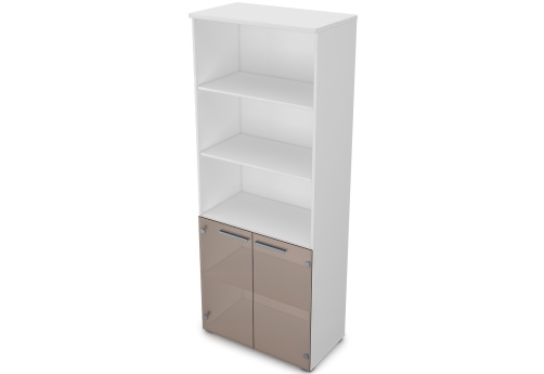 Шкаф (3 открытые полки и 2 полки под стеклом) Платинум Персонал, цвет белый премиум