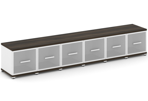 Шкаф шесть узких секций 1 ниша (6 фасадов стекло белое матовое в раме, 1 ниша) Динен, цвет дуб мали-белый