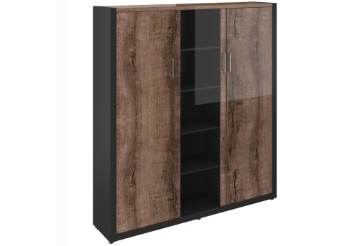 Шкаф со стеклом и гардеробом (1 стеклянная дверь), цвет дуб + черный