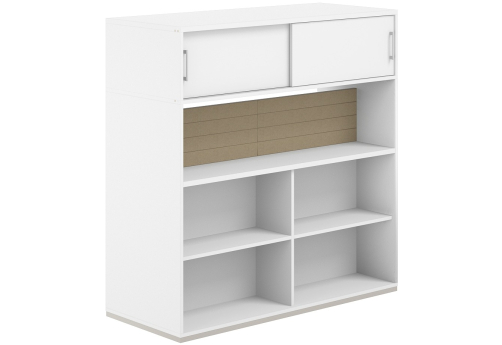 Стеллаж-комбо 2-сторонний с антресолью с экраном тканевым низким Фламинго, цвет белый + бежевый