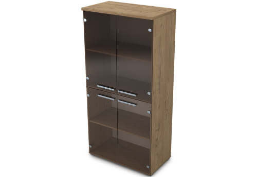 Шкаф средний со стеклом Платинум Персонал, цвет тиковое дерево