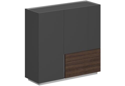 Шкаф (3 ящика, 2 распашных фасада + выдвижная штанга) правый, цвет оникс серый + дуб темный
