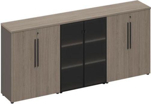 Шкаф комбинированный средний (закрытый-стекло-закрытый) Британия, цвет дуб + серый