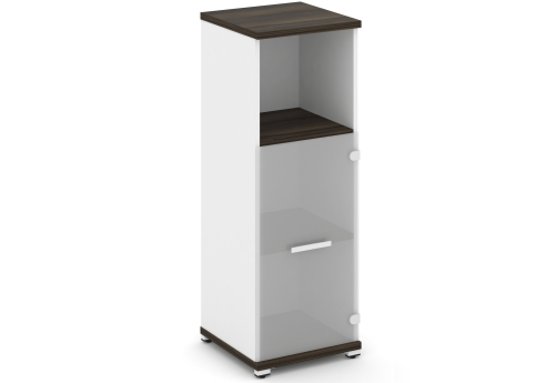 Шкаф одна узкая секция 3 ниши (фасад стекло белое матовое, 2 ниши) Динен, цвет дуб мали-белый