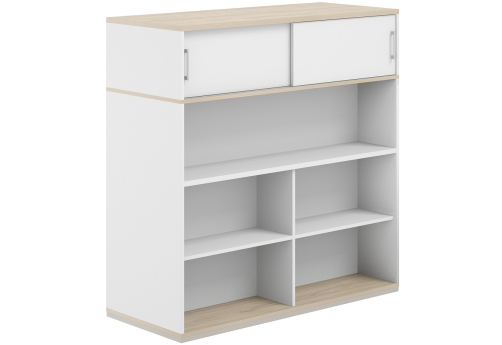 Стеллаж-комбо 2-сторонний с антресолью с экраном ЛДСП Фламинго, цвет белый + акация