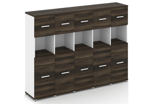 Шкаф пять узких секций 4 ниши (5 фасадов ЛДСП, 2 ниши + 5 фасадов ЛДСП, 1 ниша) Динен, цвет дуб мали-белый