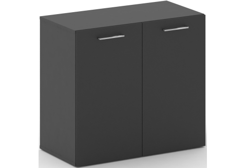 Шкаф широкий низкий закрытый Квентин, цвет базальт + черный