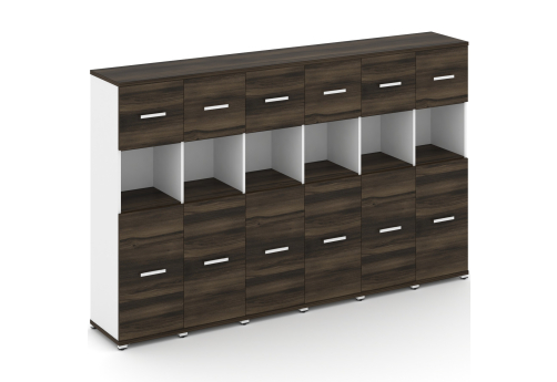 Шкаф шесть узких секций 4 ниши (6 фасадов ЛДСП, 2 ниши + 6 фасадов ЛДСП, 1 ниша) Динен, цвет дуб мали-белый