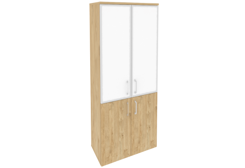 Шкаф высокий широкий (3 полки под стеклом лакобель в раме), цвет тиквуд светлый