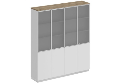 Шкаф для документов со стеклом Римини, цвет дуб светлый + белый + белый