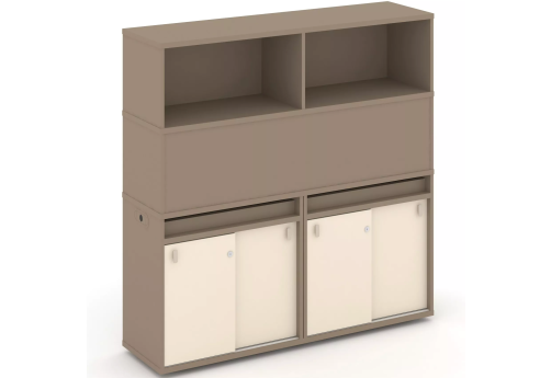 Тумба двойная с надставкой высокой (набор №7, вариант 3), цвет латте + сатин