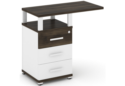 Тумба приставная узкая 3 ящика со свесом с надставкой широкой Динен, цвет дуб мали-белый