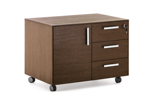 Тумба 3 ящика и 1 дверь, цвет орех + хром