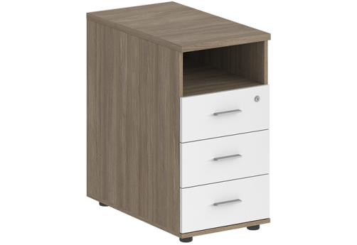 Тумба приставная с 3 ящиками и нишей с замком без топа Индиго Вуд, цвет дуб темный + белый