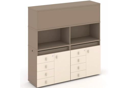 Тумба двойная с надставкой высокой (набор №4, вариант 4), цвет латте + сатин