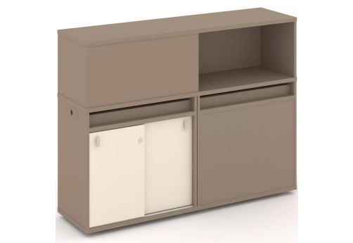 Тумба двойная с надставкой низкой (набор №19, вариант 1), цвет латте + сатин