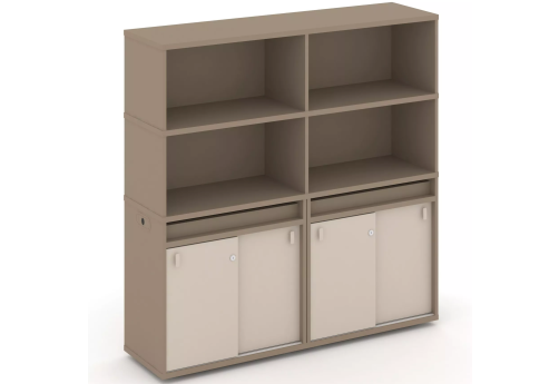 Тумба двойная с надставкой высокой (набор №7, вариант 1), цвет латте + капучино