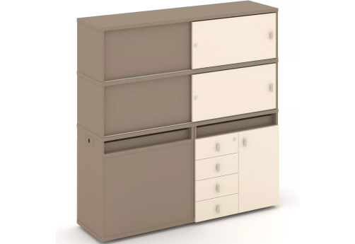 Тумба двойная с надставкой высокой (набор №24, вариант 2), цвет латте + сатин