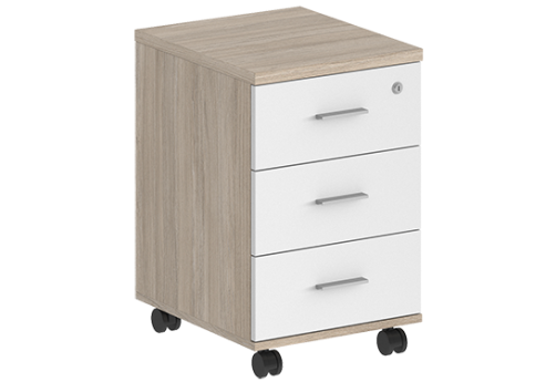 Тумба мобильная с 3 ящиками и центральным замком Индиго Вуд, цвет дуб светлый + белый